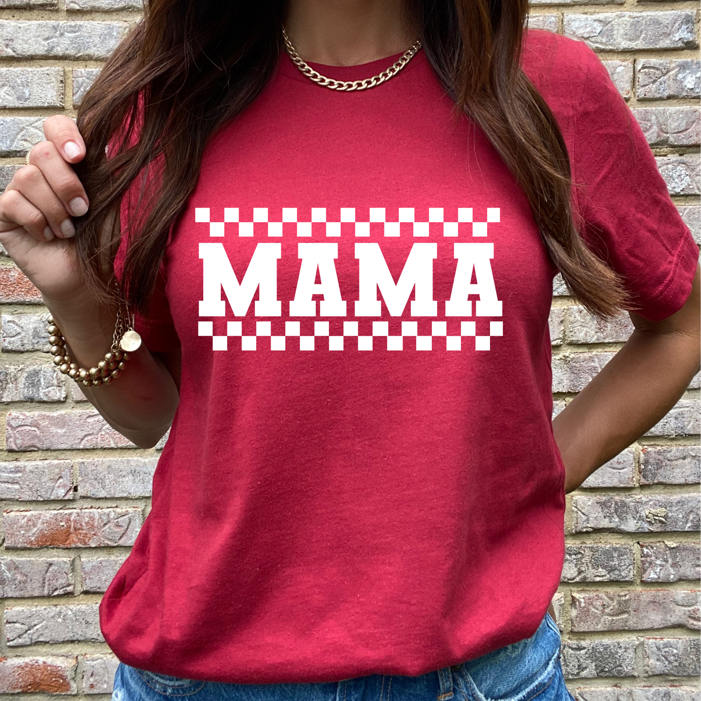 White Checkered Mama- Red Graphic Tee