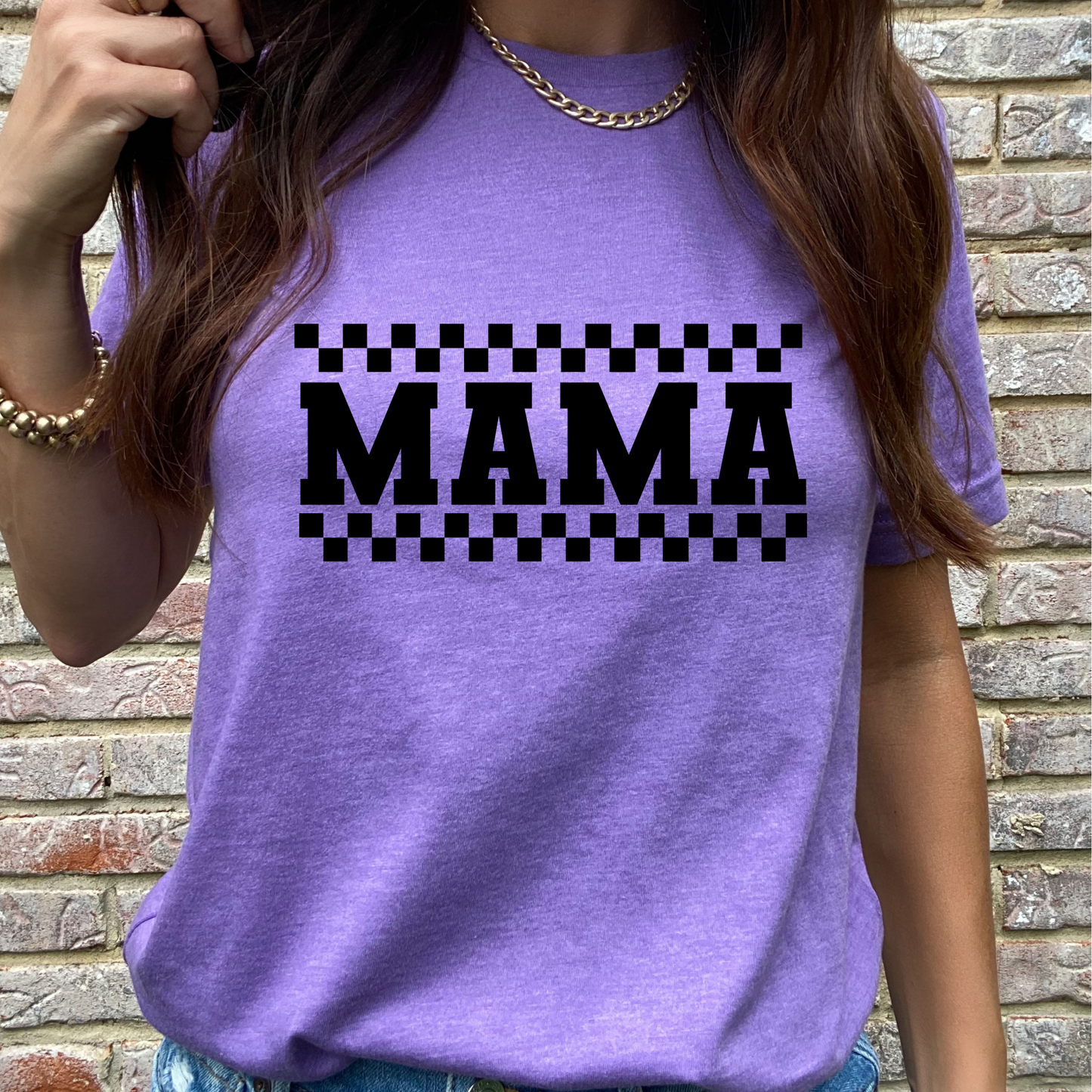 Black Checkered Mama- Purple Graphic Tee