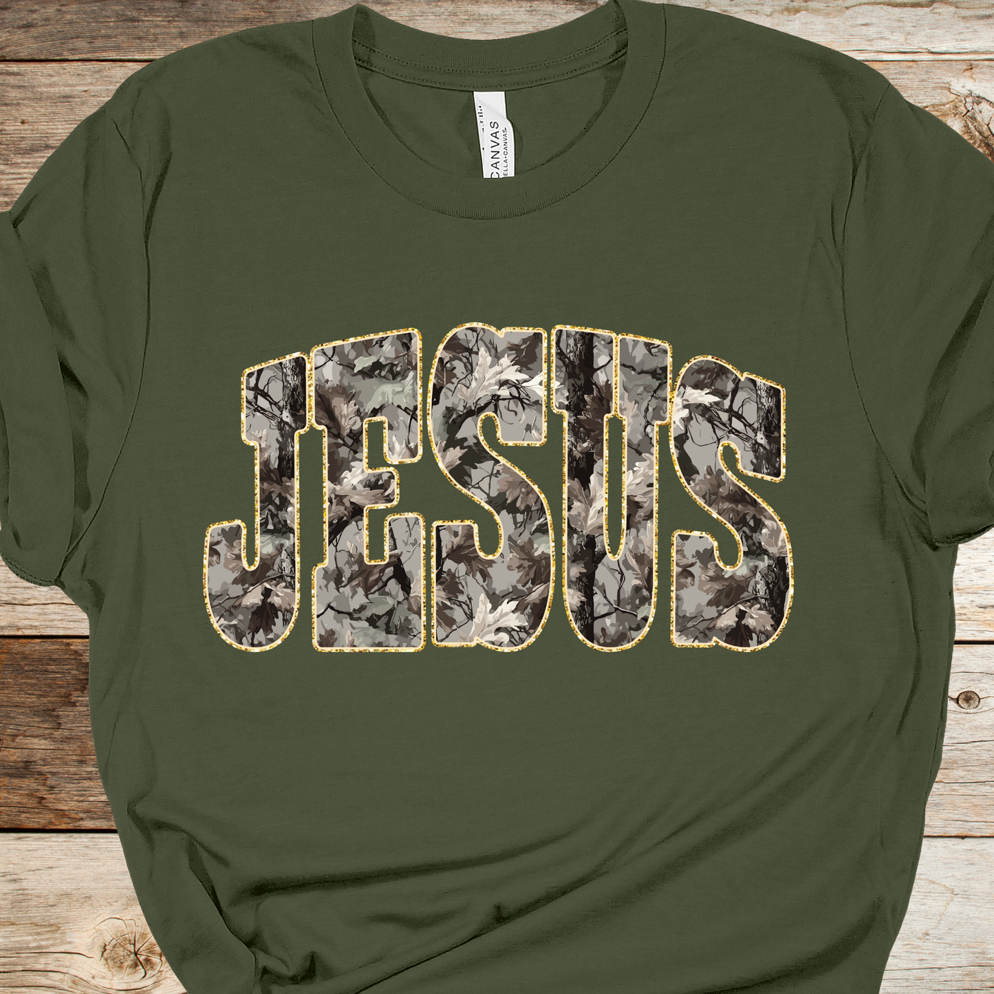 Camo Jesus Green Graphic Tee