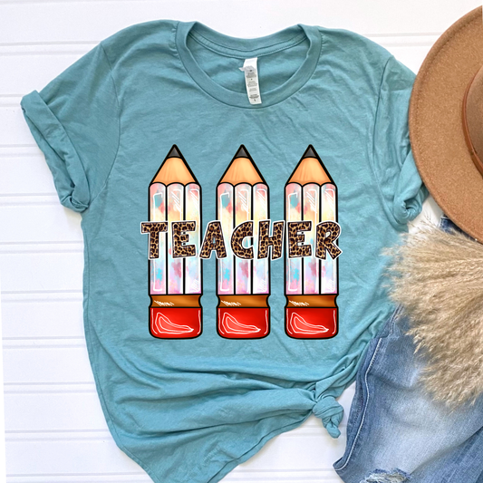 Leopard Print Teacher Pencils Graphic Tee