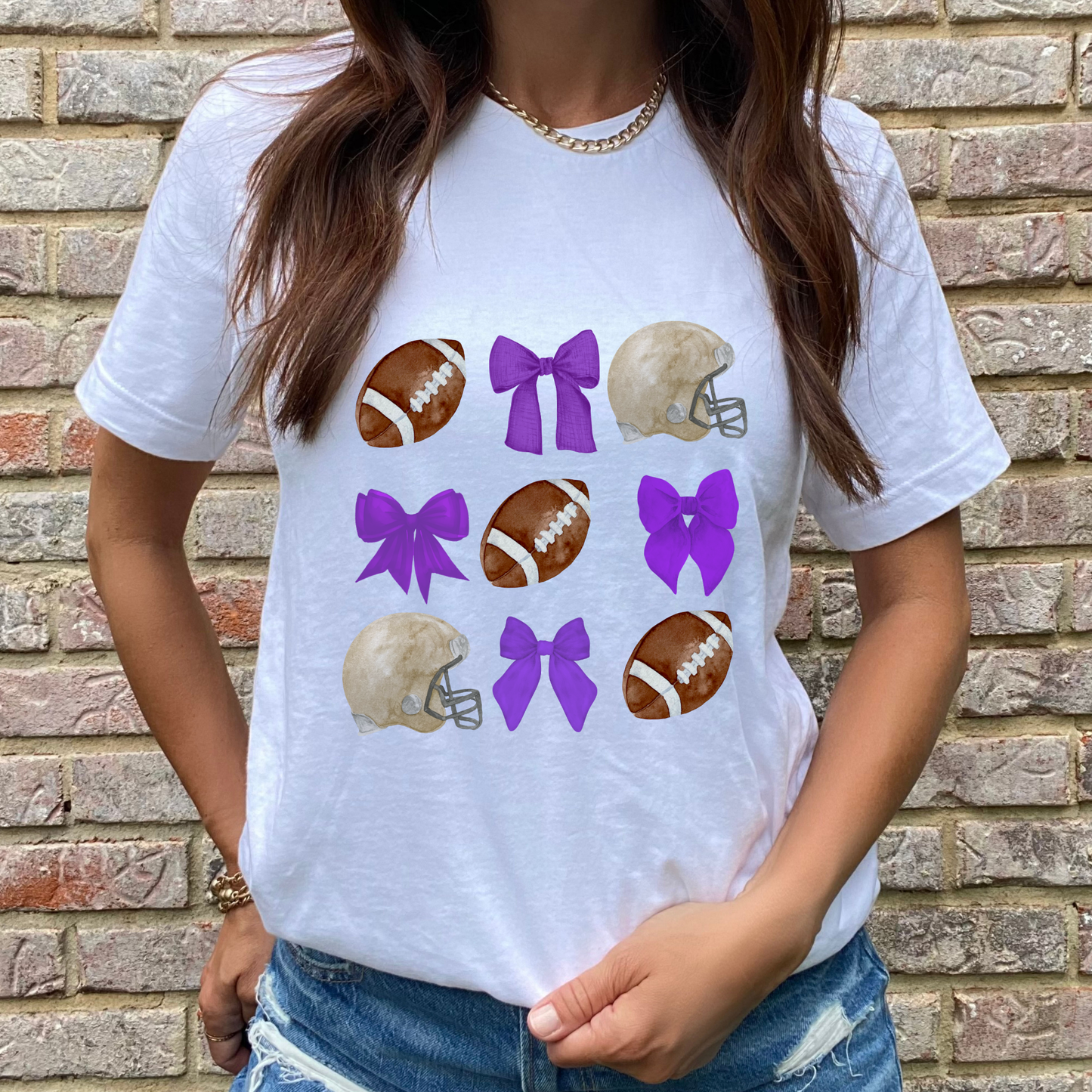 Purple Football Bows Graphic Tee
