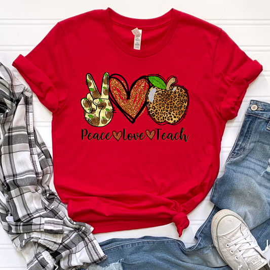 Peace Love Teach  Apples Graphic Tee