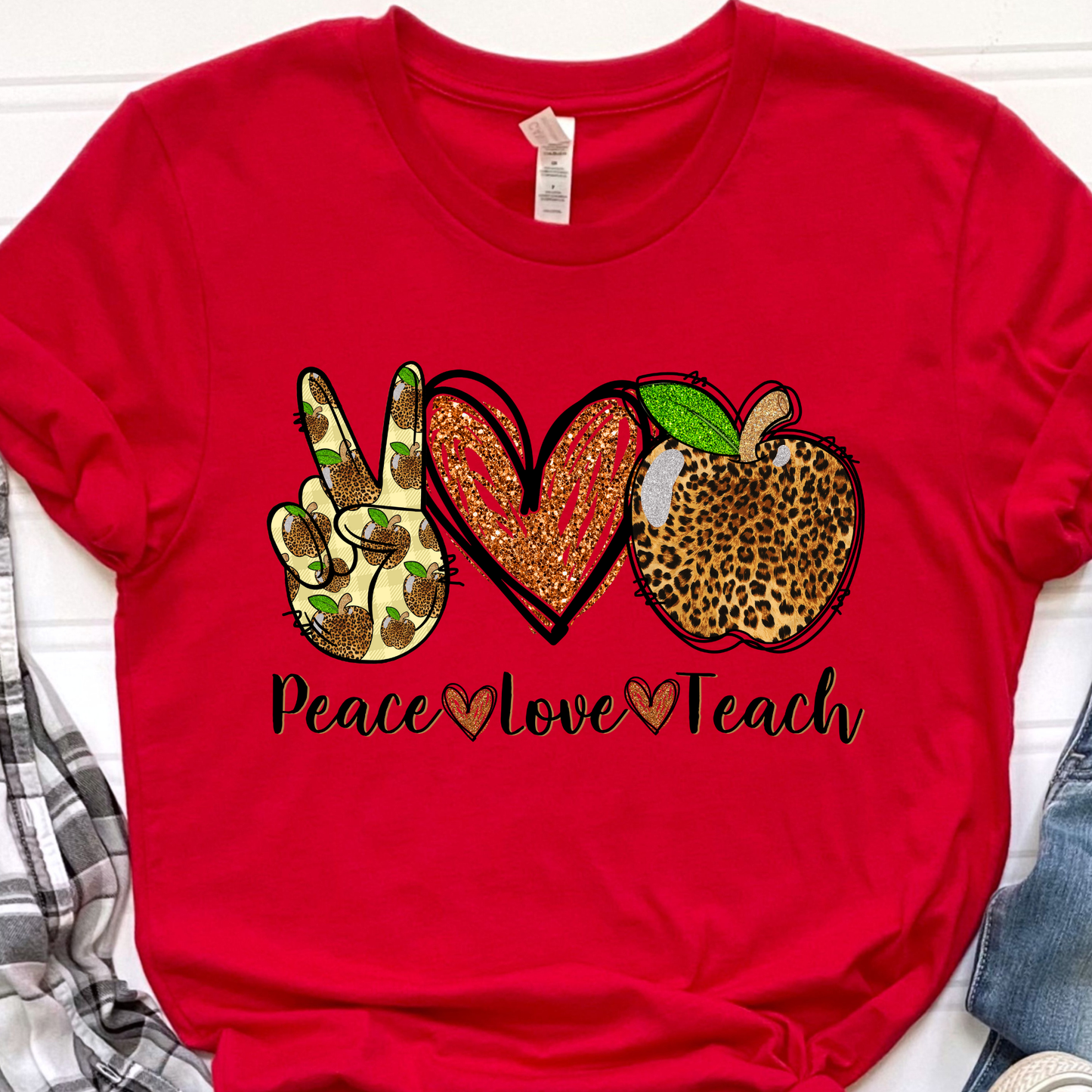 Peace Love Teach  Apples Graphic Tee