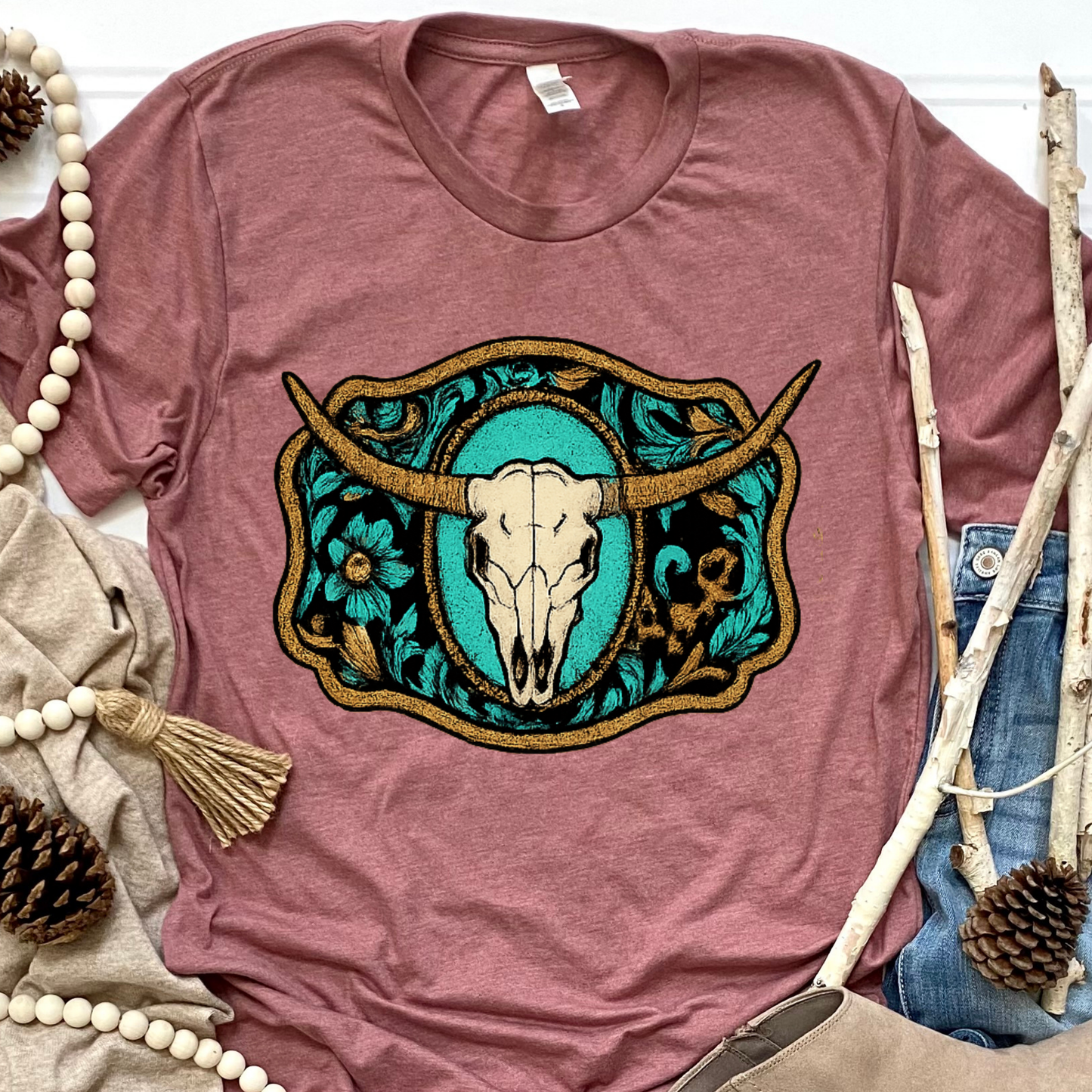 Floral Cow Skull Graphic Tee