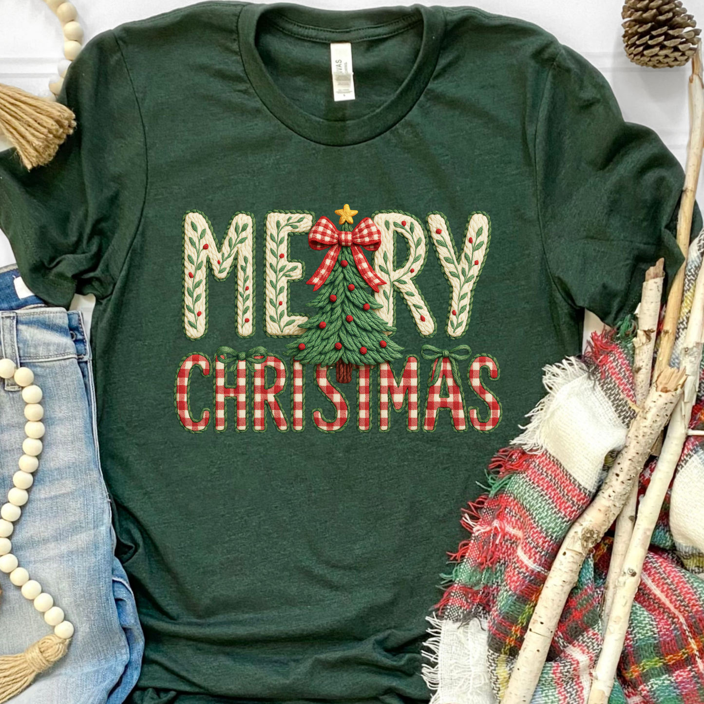Merry Christmas Tree Green Graphic Tee