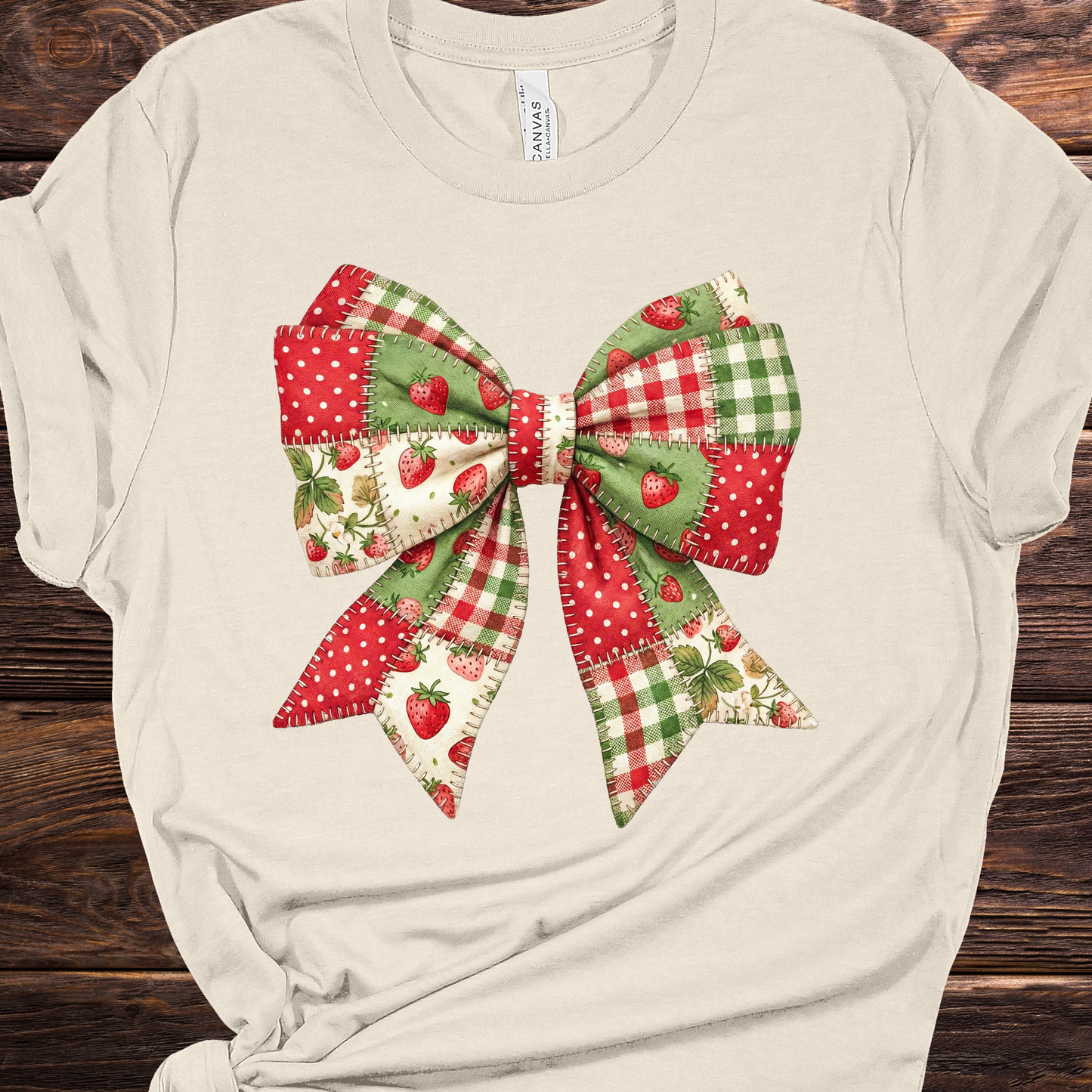 Strawberry Patchwork Bow Graphic Tee