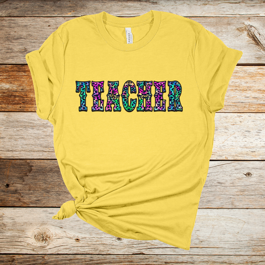 Neon Leopard Teacher Graphic Tee