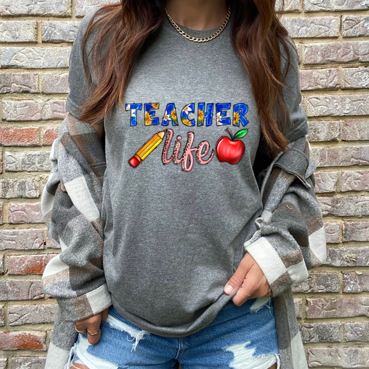 Floral Blue Teacher Life Graphic Tee