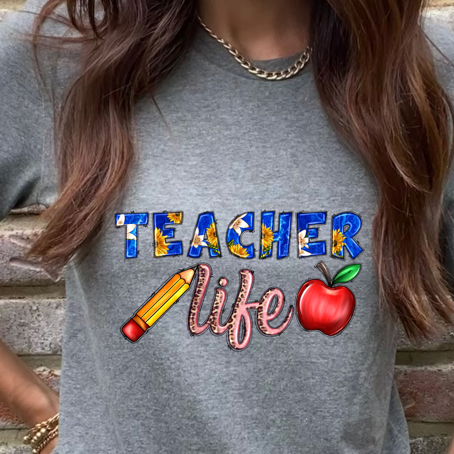 Floral Blue Teacher Life Graphic Tee