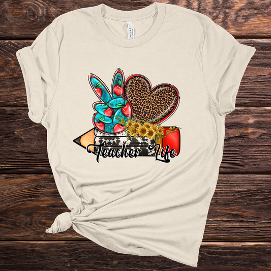 Turquoise and Leopard Print Teacher Life Graphic Tee