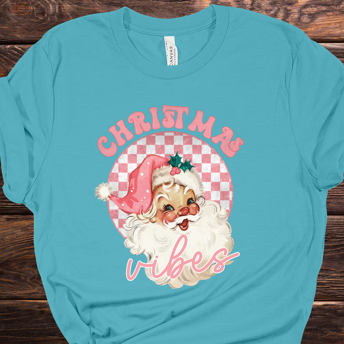 Pink Christmas Vibes Teal Graphic Tee