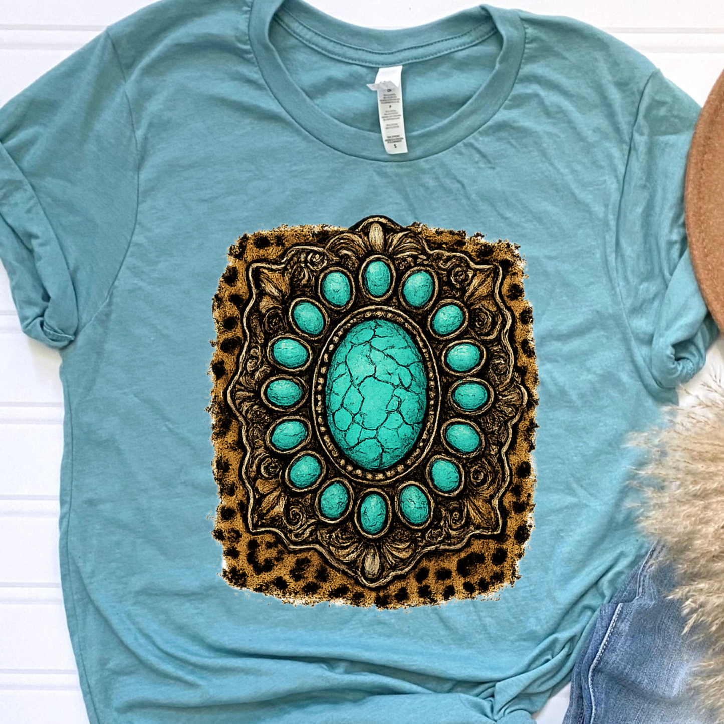 Leopard Cowgirl Teal Graphic Tee
