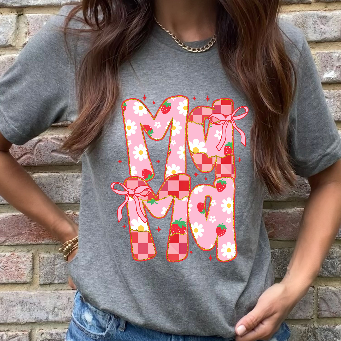Strawberry Mama Grey Graphic Tee
