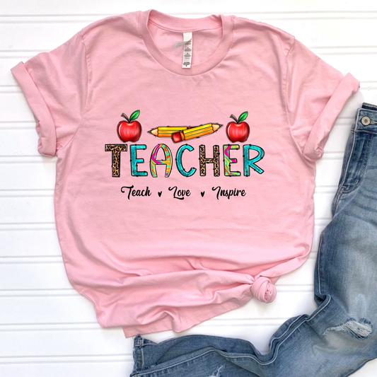 Teacher, Teach Love Inspire Graphic Tee