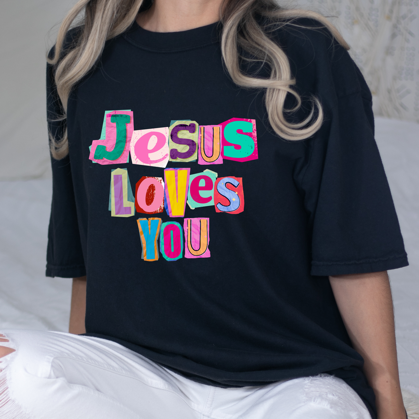 Jesus Loves You Black Graphic Tee