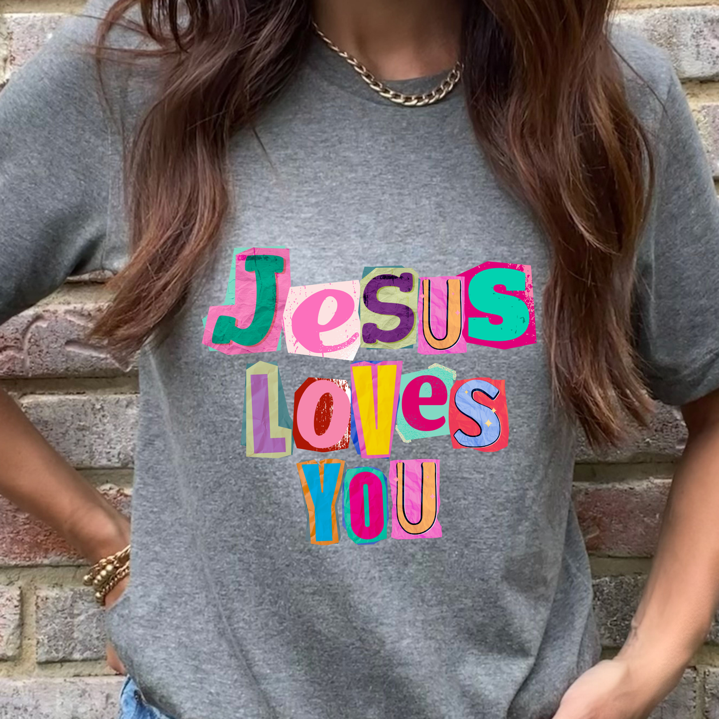 Jesus Loves You Grey Graphic Tee