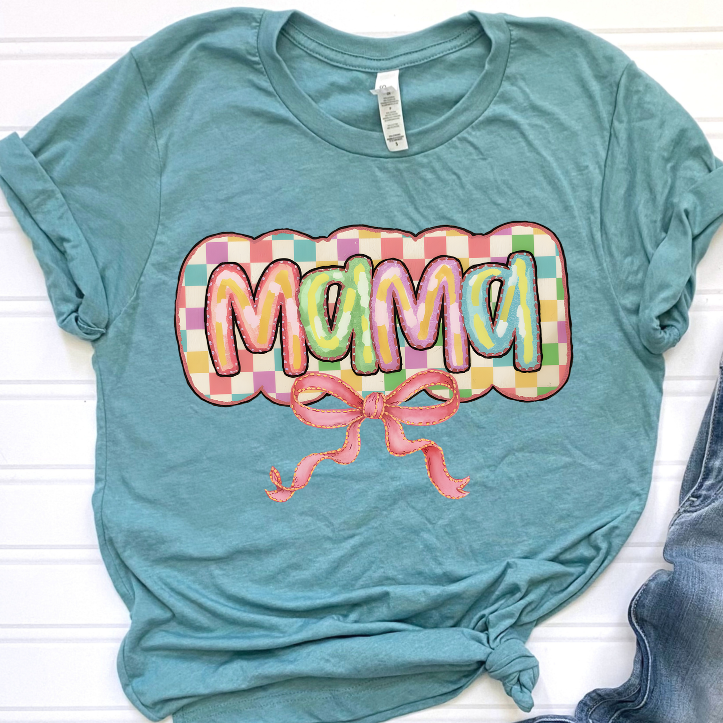 Pastel Checkered Mama  Graphic Tee