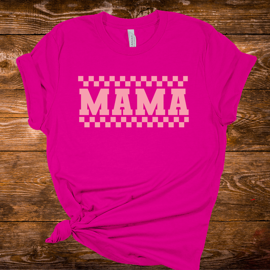 Pink Checkered Mama- Berry Graphic Tee