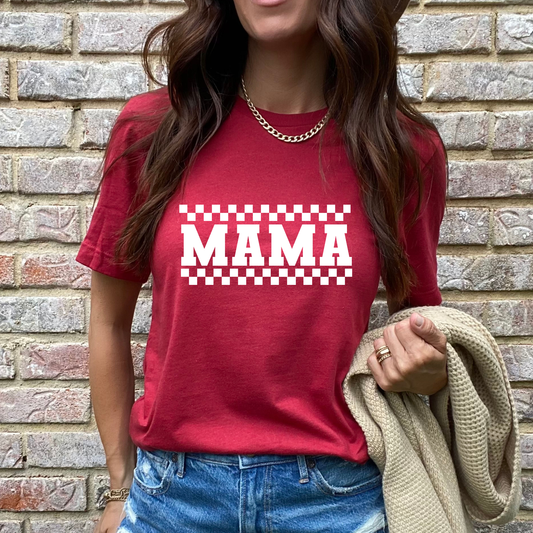 White Checkered Mama-  Red Graphic Tee
