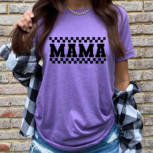 Black Checkered Mama-  Purple Graphic Tee