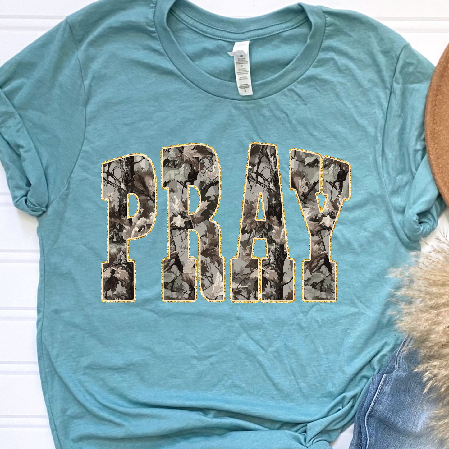 Camo Pray Teal Graphic Tee