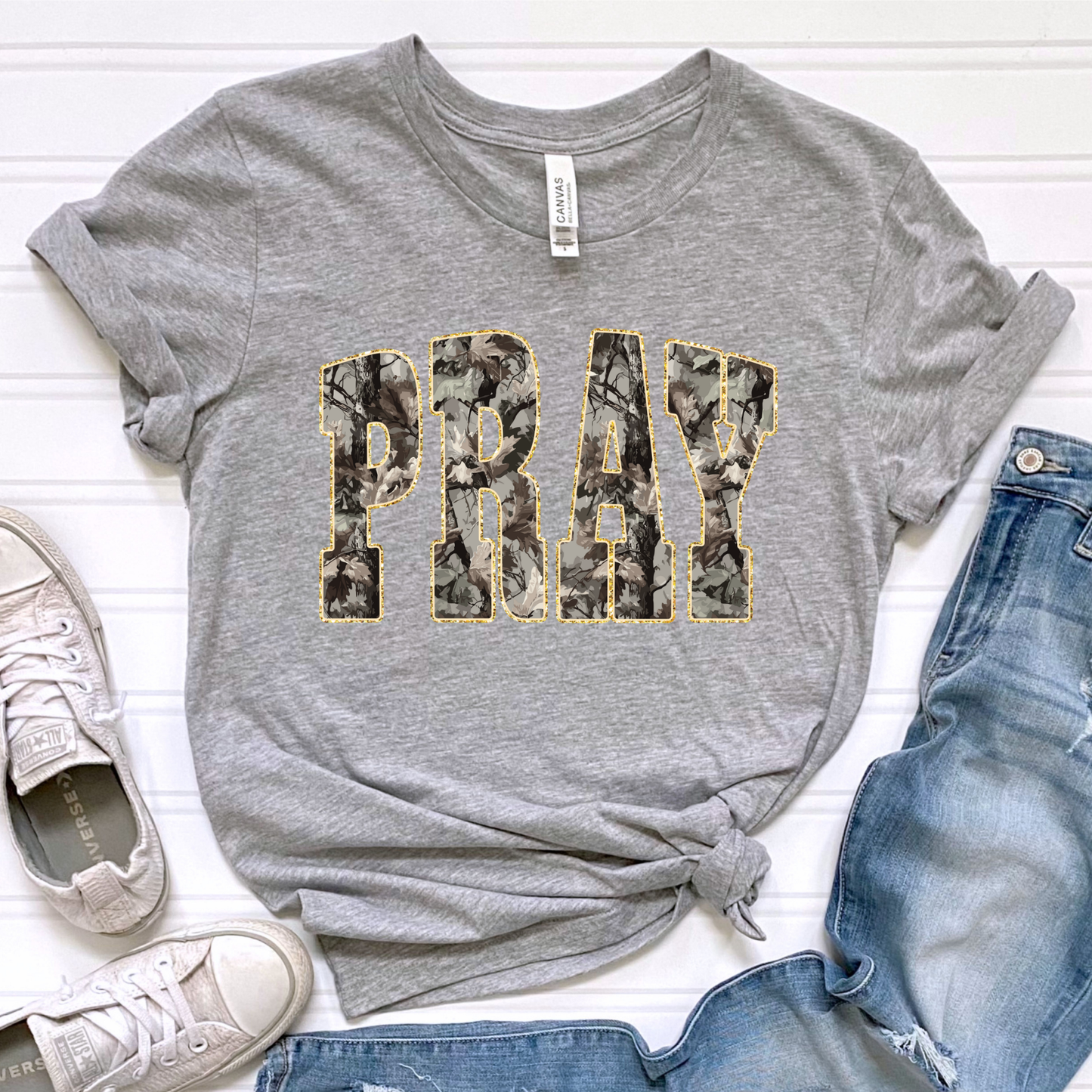 Camo Pray Grey Graphic Tee
