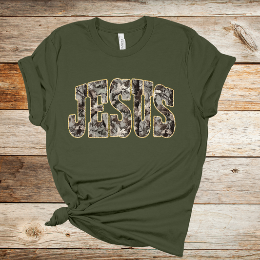 Camo Jesus Green Graphic Tee
