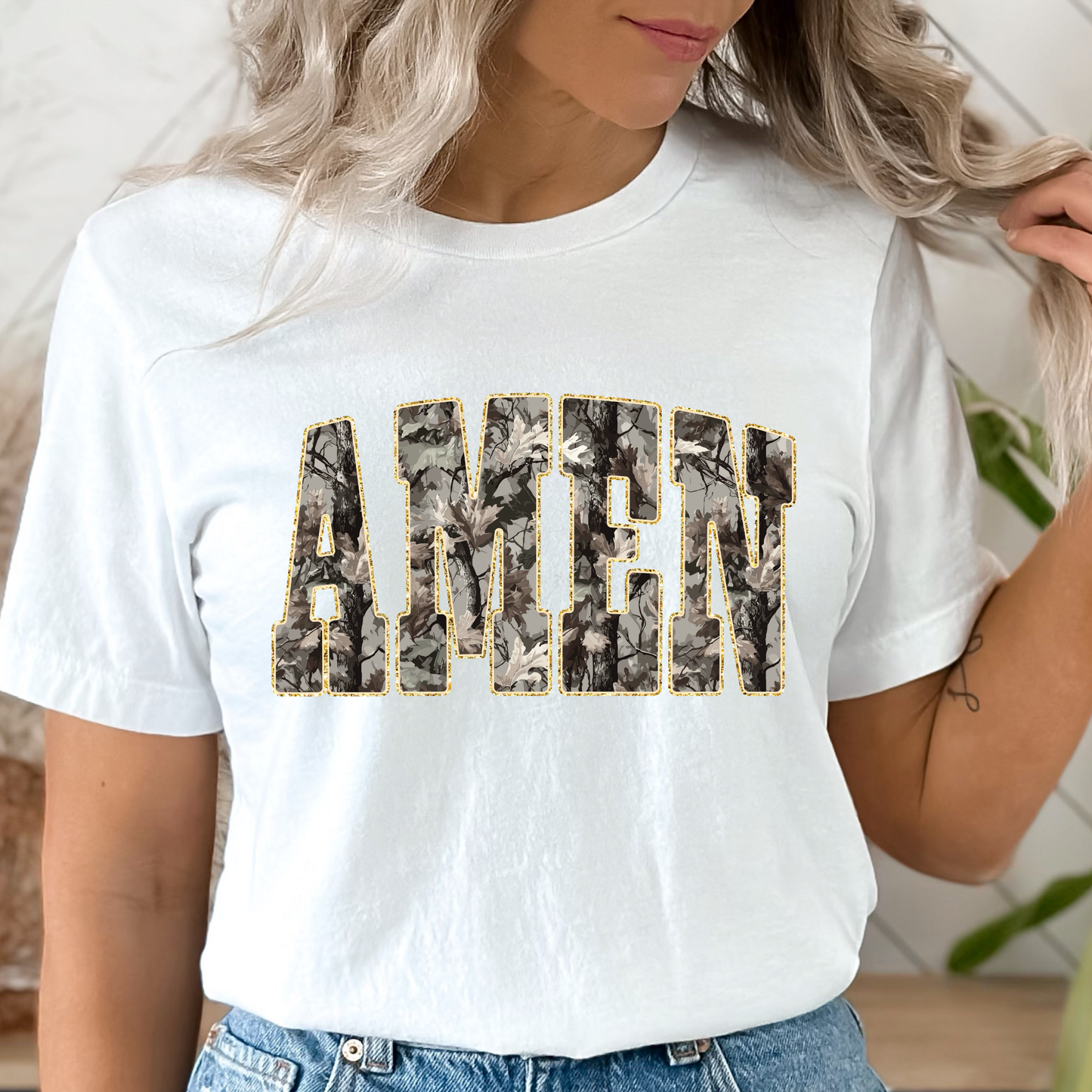 Camo Amen White Graphic Tee