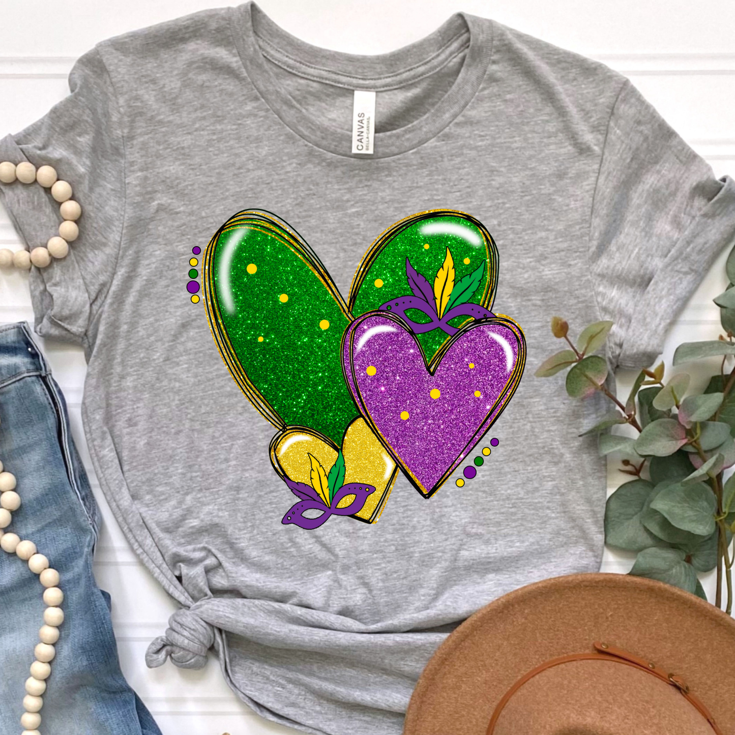 Mardi Gras Hearts Graphic Tee