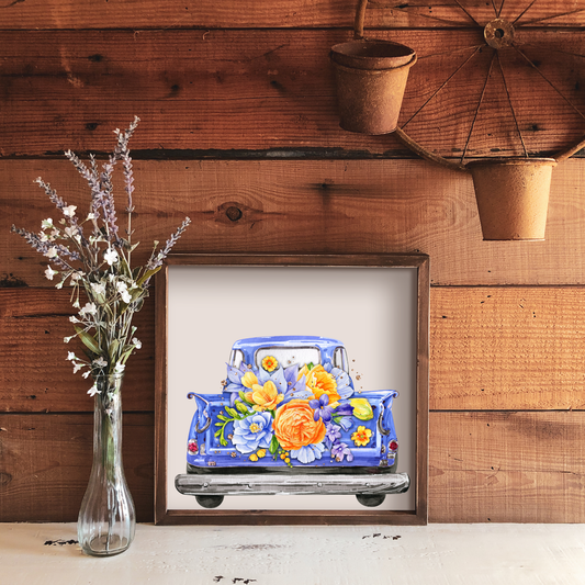 Floral Truck - 12x12 Wood Print