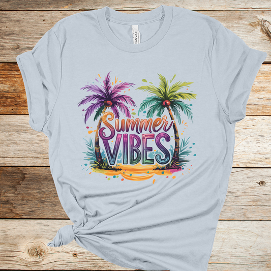 Summer Vibes Light Blue Graphic Tee