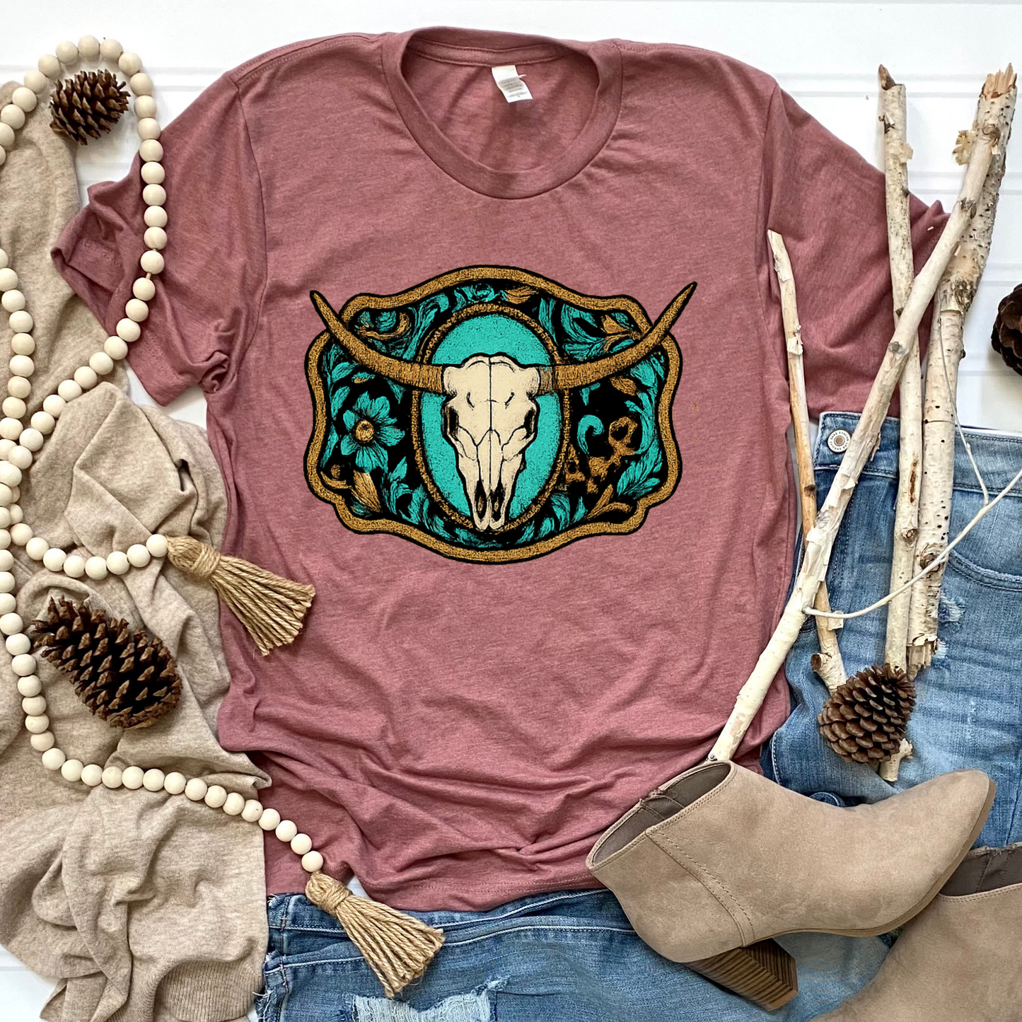 Floral Cow Skull Graphic Tee