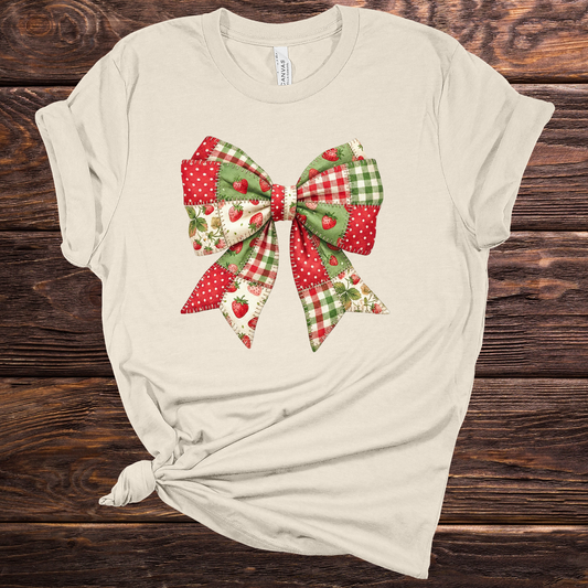 Strawberry Patchwork Bow Graphic Tee