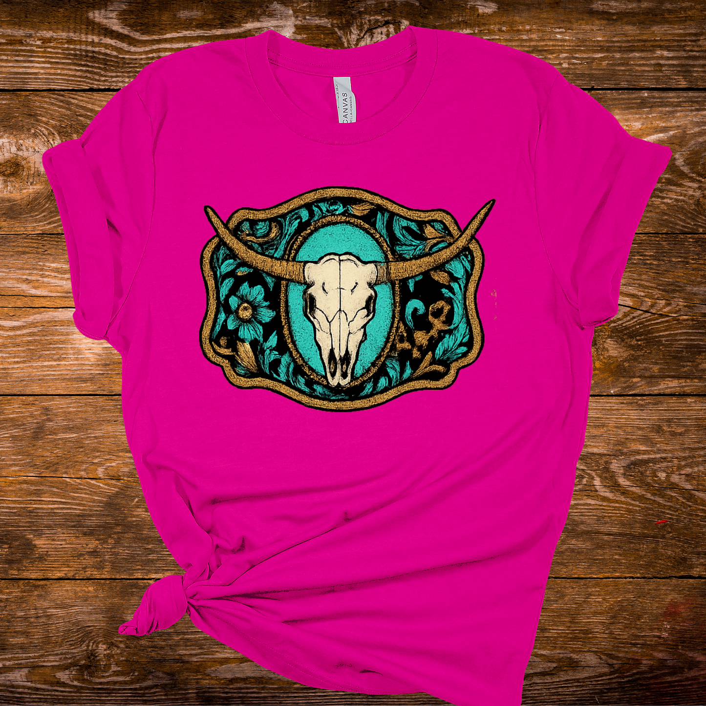 Floral Cow Skull Pink Graphic Tee