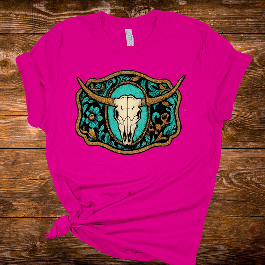 Floral Cow Skull Pink Graphic Tee
