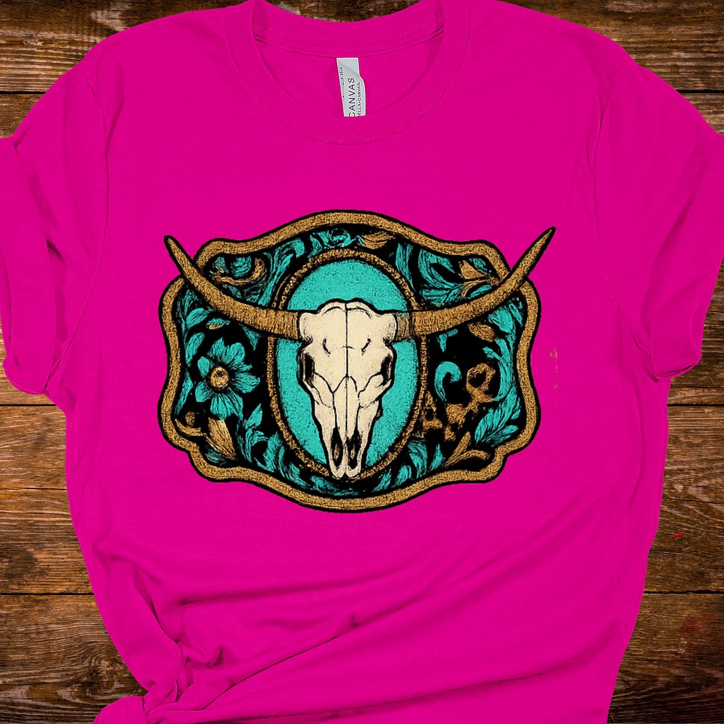 Floral Cow Skull Pink Graphic Tee