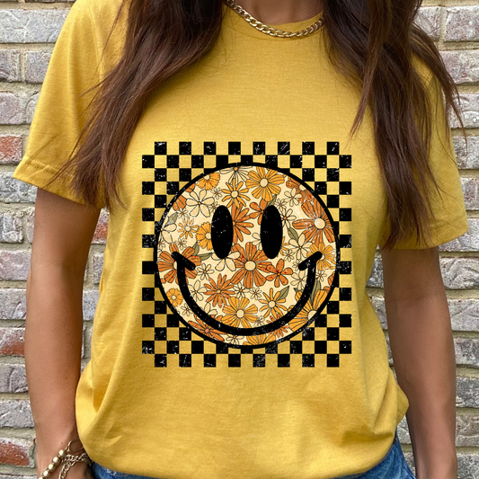 Checkered Fall Florals Graphic Tee