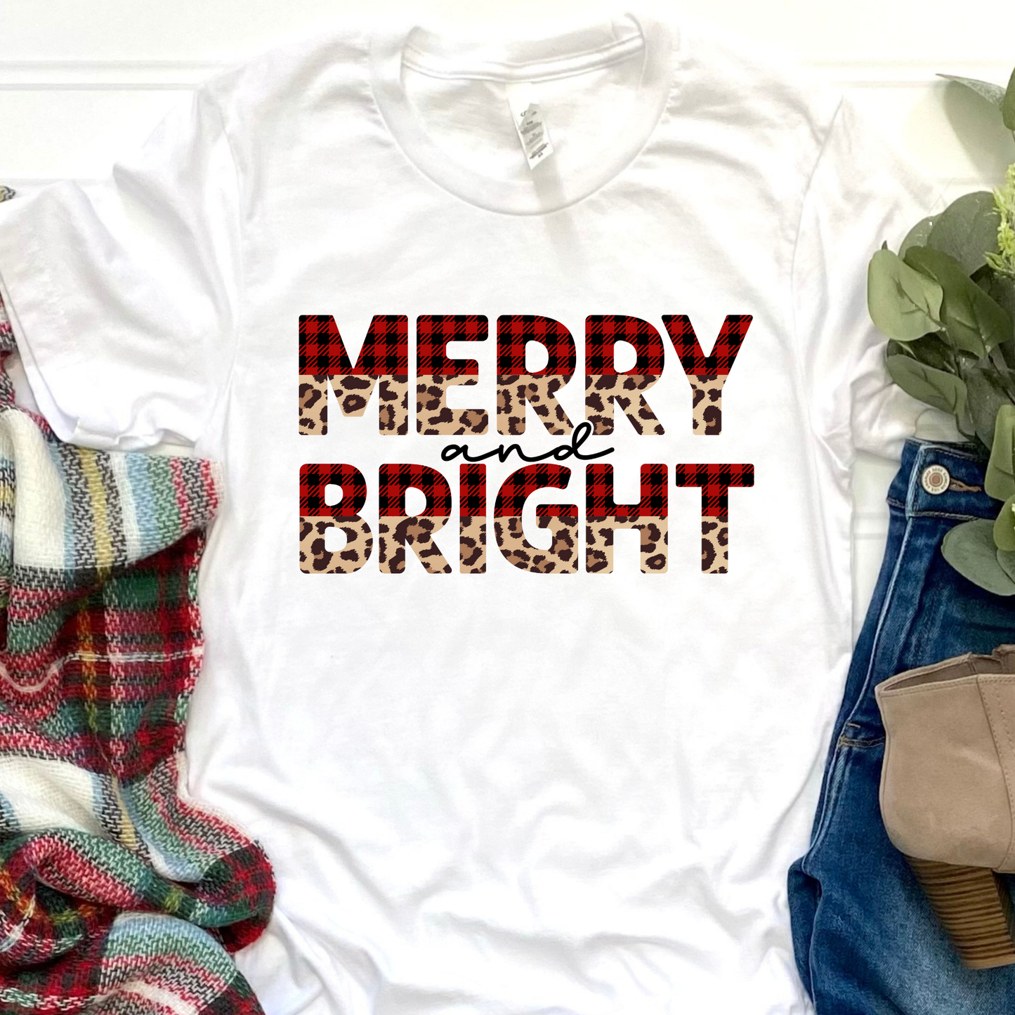 Plaid Merry And Bright Graphic Tee