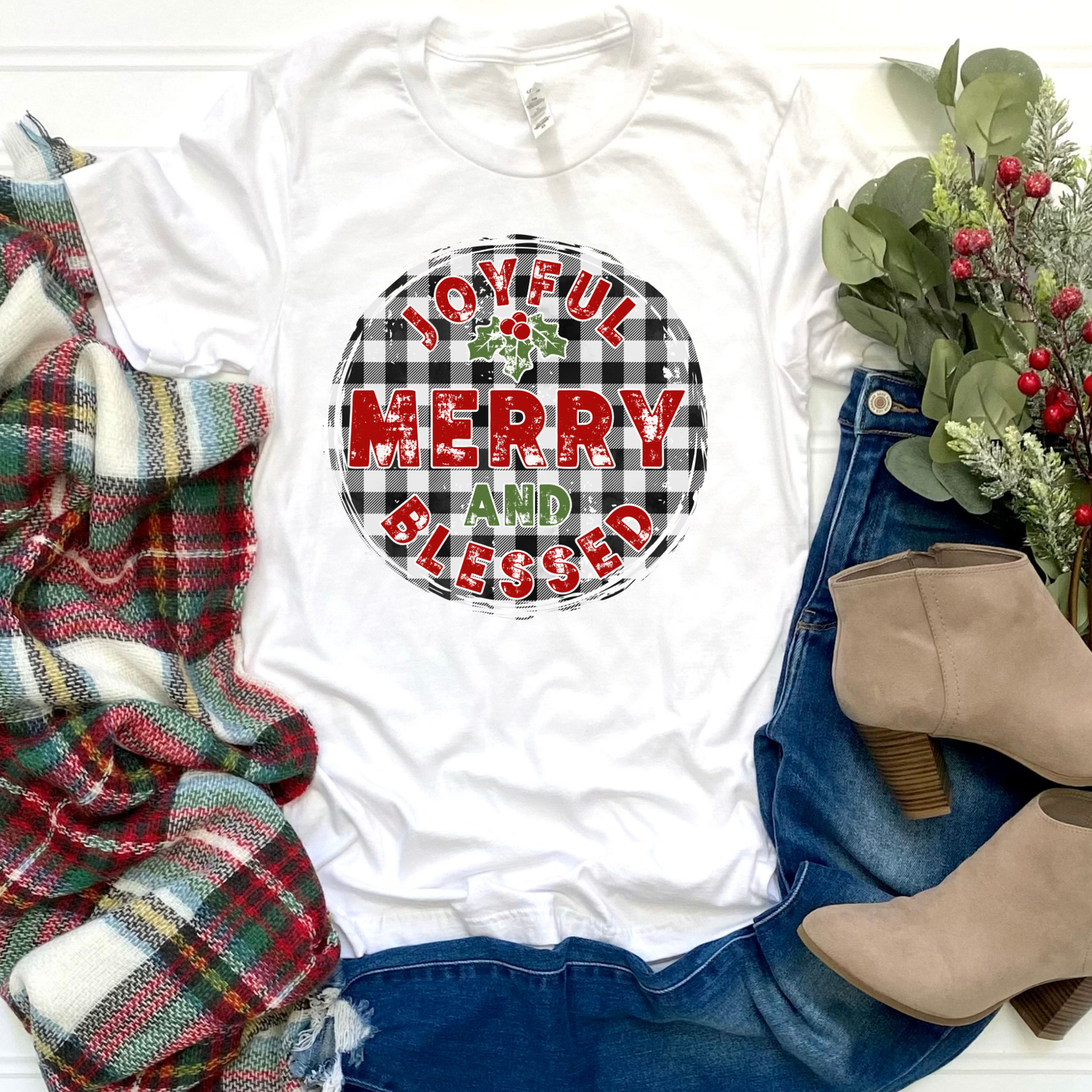 Joyful Merry and Blessed Graphic Tee
