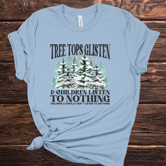 Tree Tops Glisten Blue Graphic Tee