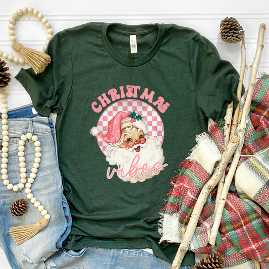 Pink Christmas Vibes Green Graphic Tee