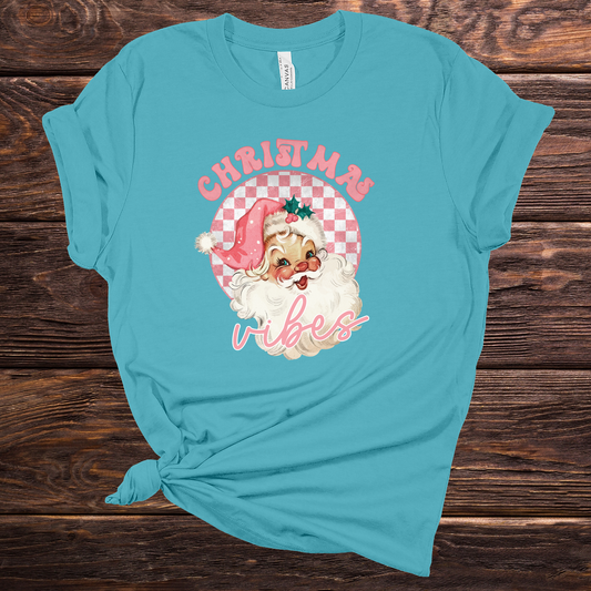 Pink Christmas Vibes Teal Graphic Tee