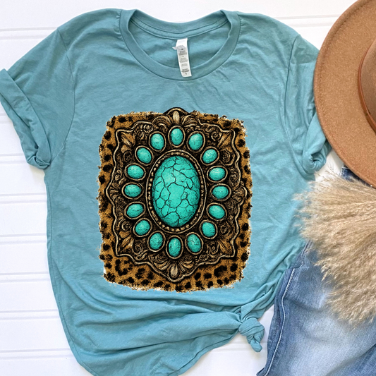 Leopard Cowgirl Teal Graphic Tee