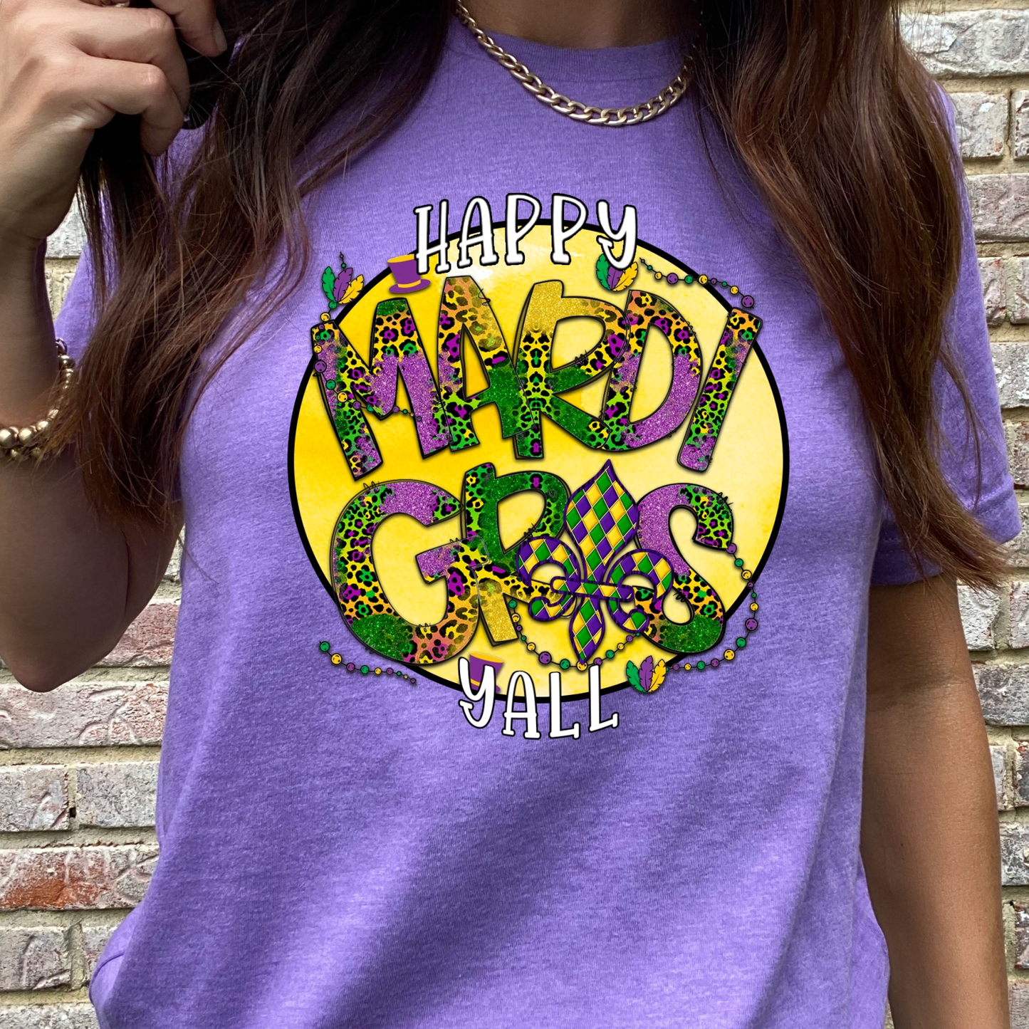 Mardi Gras Y'all Purple Graphic Tee