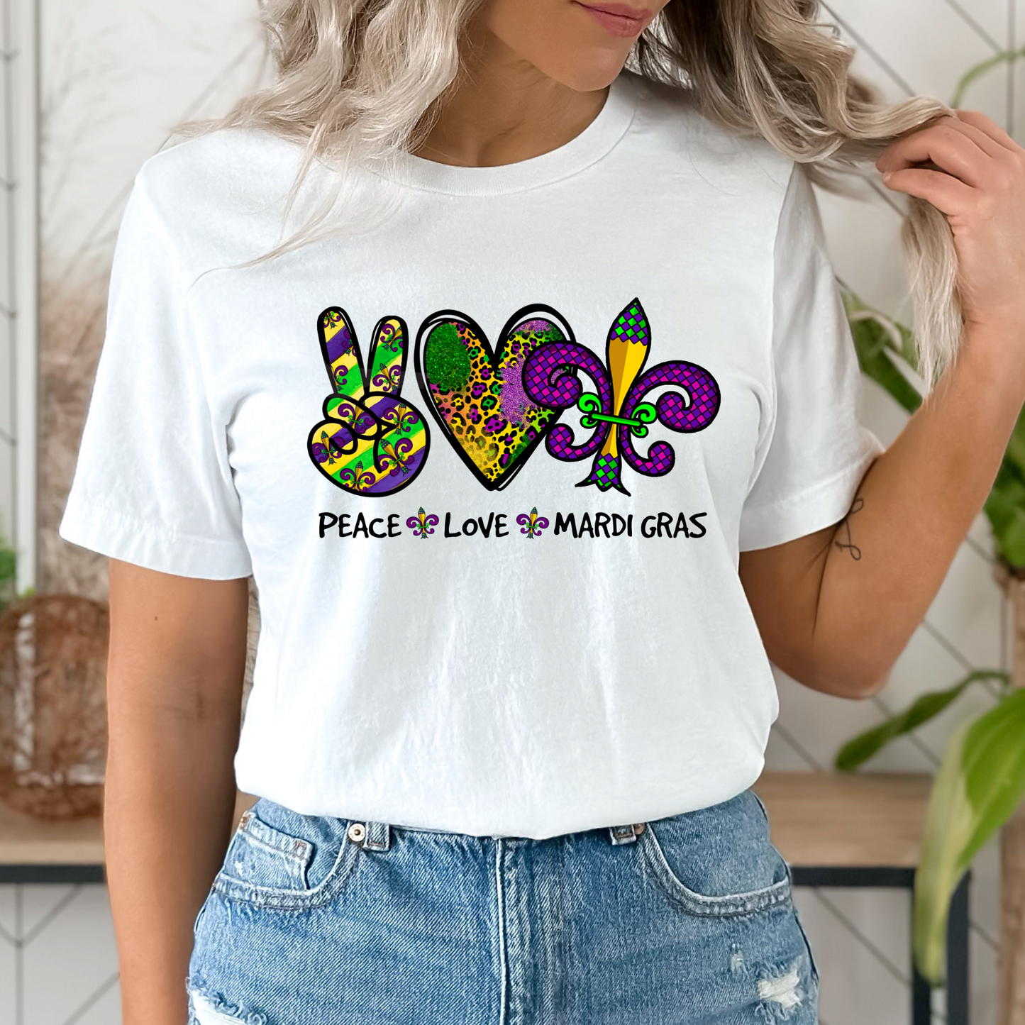 Peace Love Mardi Gras Graphic Tee