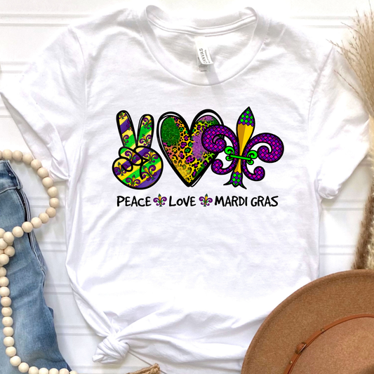 Peace Love Mardi Gras Graphic Tee