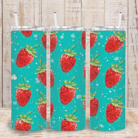 Turquoise Strawberries Tumbler