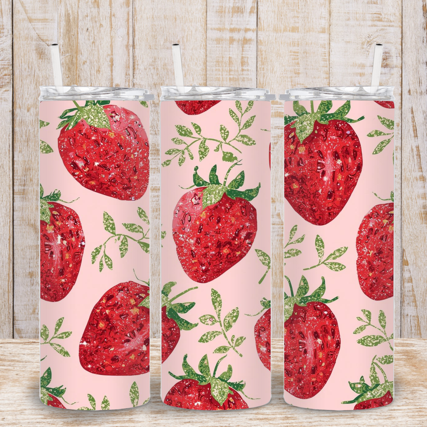 Pink Sparkling Strawberries Tumbler