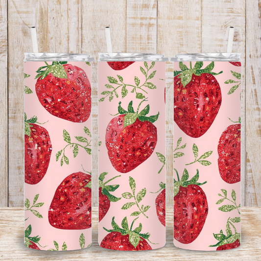 Pink Sparkling Strawberries Tumbler
