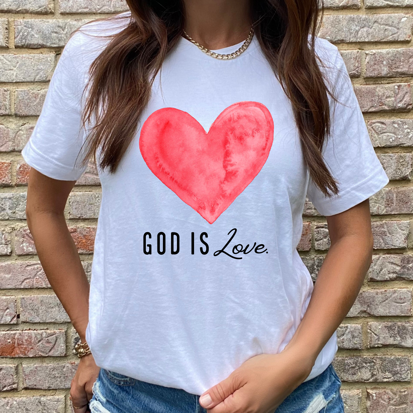 God is Love Pink Heart Graphic Tee